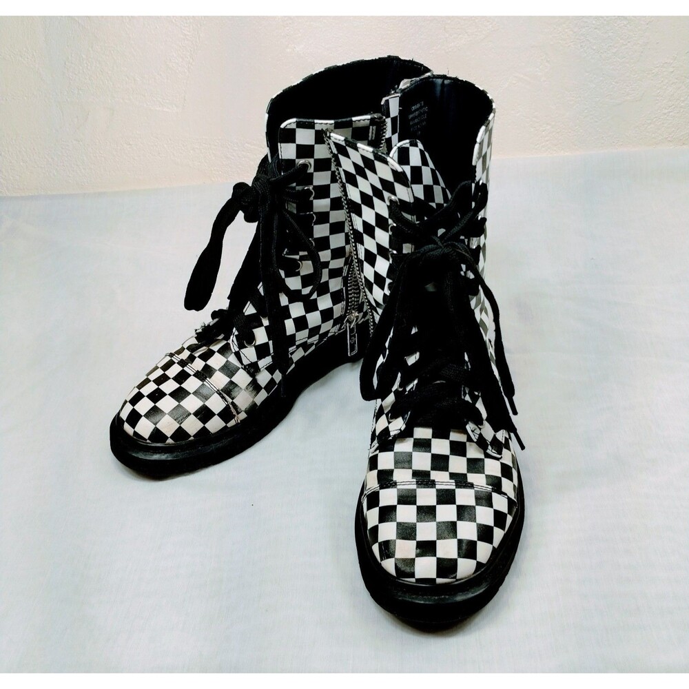 Current Mood Black And White Checkered Combat Boots, Women's Size 9M Preworn